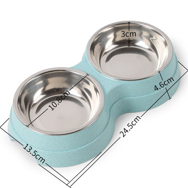 Double Pet Bowls Dog Food Water Feeder